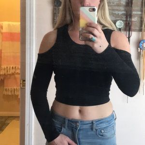 Black Cold Shoulder Crop Top